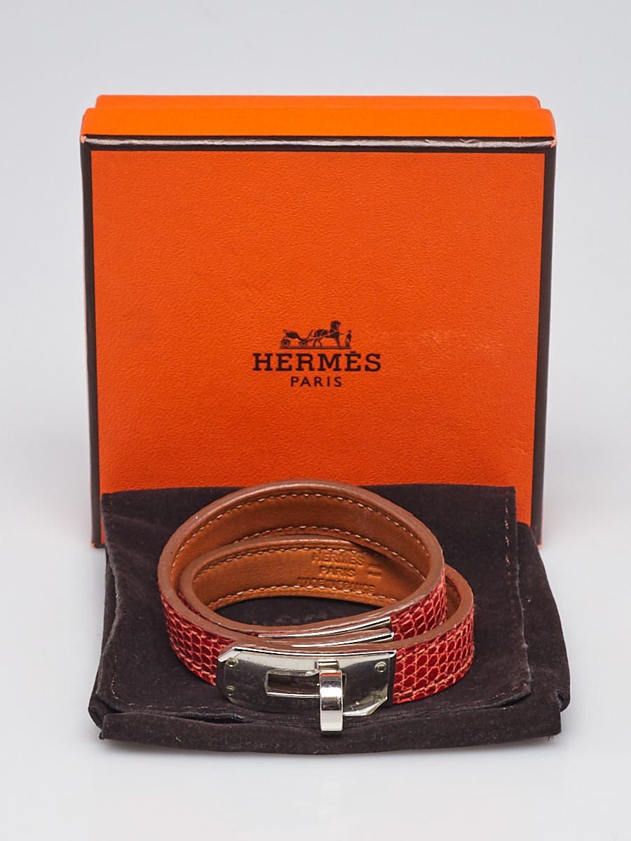 Hermes Bougainvillea Lizard Palladium Plated Kelly Double Tour Bracelet Size XS