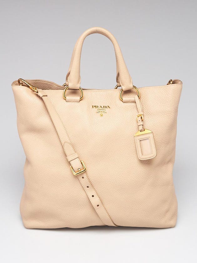 Prada Light Beige Vitello Daino Leather Convertible Shopping Tote Bag