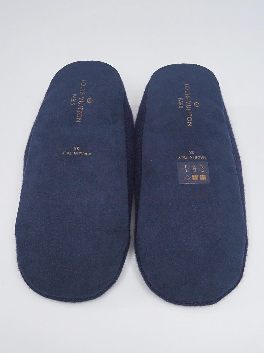 Louis Vuitton Navy Blue/Pink Wool Dreamy Flat Loafer Slippers Size