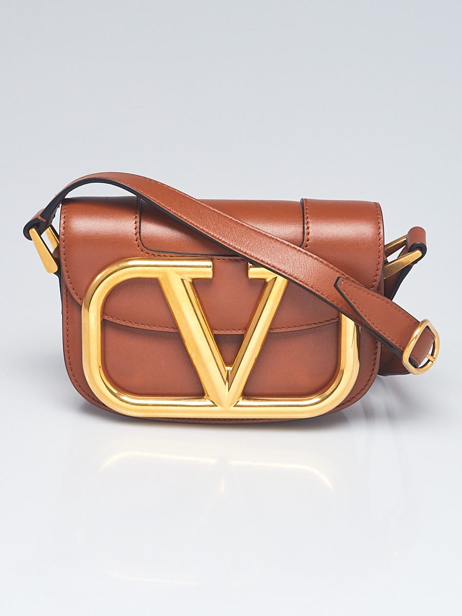 Valentino Brown Leather Small Supervee Crossbody Bag - Yoogi's Closet