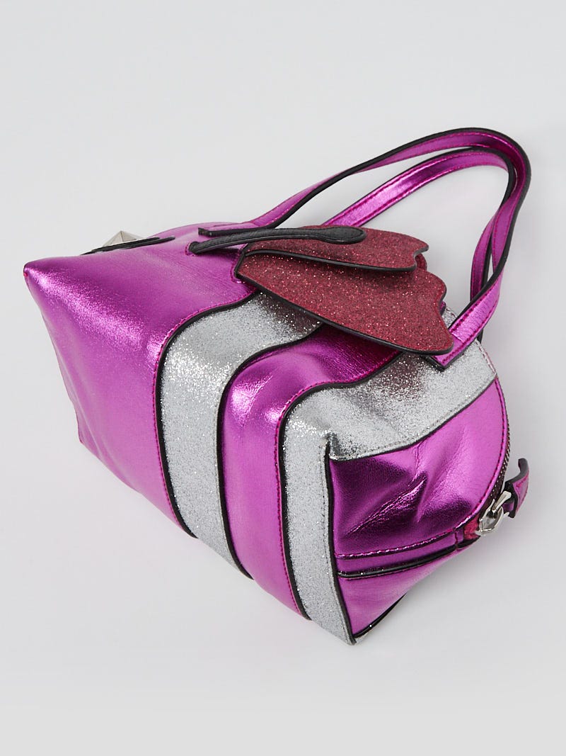 Gucci Metallic Purple and Silver Glitter Leather Zoo Bee Mini Bag