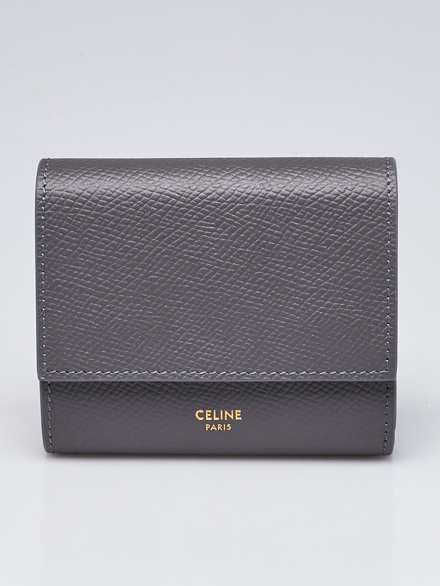 SMALL TRIFOLD WALLET IN GRAINED CALFSKIN - GREY
