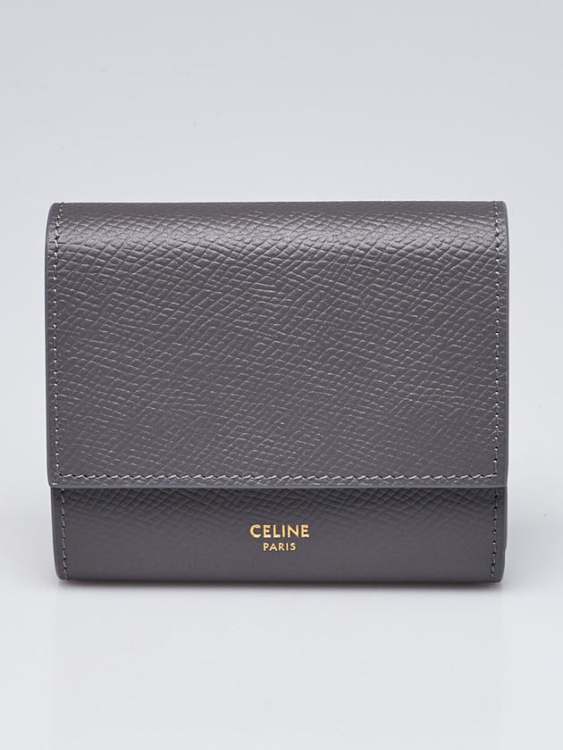 Celine Grey Grained Leather Trifold Compact Wallet