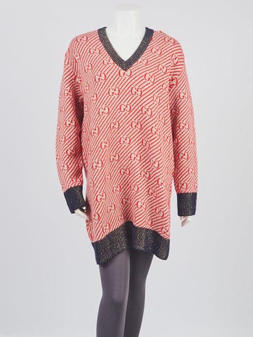 Gucci Red Striped Wool Knit GG Sweater Dress Size M | Yoogi's Closet Gucci Red Striped Wool Knit GG Sweater Dress Size M | Yoogi's Closet