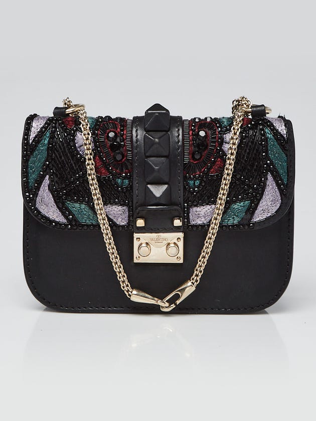 Valentino Black Leather Beaded Rockstud Glam Rock Small Flap Bag
