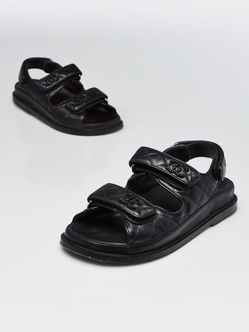 Chanel Black Quilted Lambskin Leather So Black Dad Sandals Size