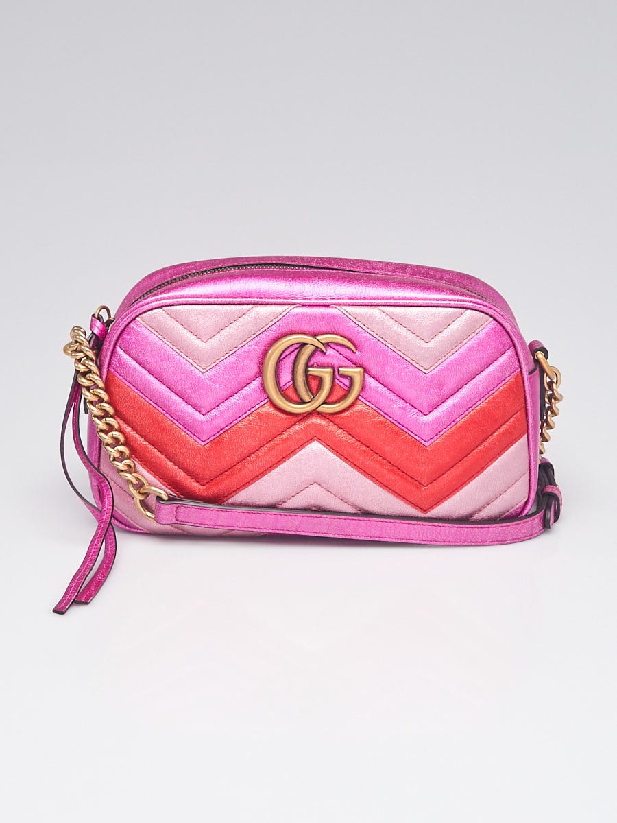 Gucci Tri-Color Metallic Leather Marmont Small Camera Bag - Yoogi's Closet