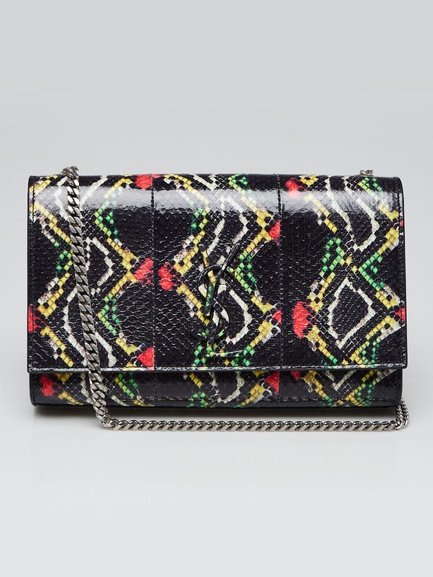Yves Saint Laurent Black/Multicolor Python Monogram Medium Kate Flap ...