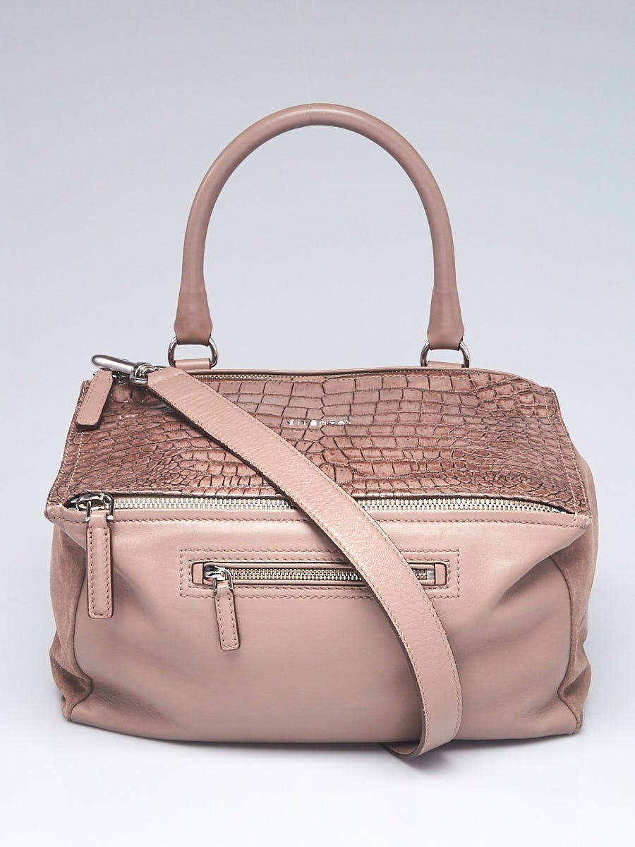 Givenchy Taupe Crocodile Stamped and Suede Leather Medium Pandora