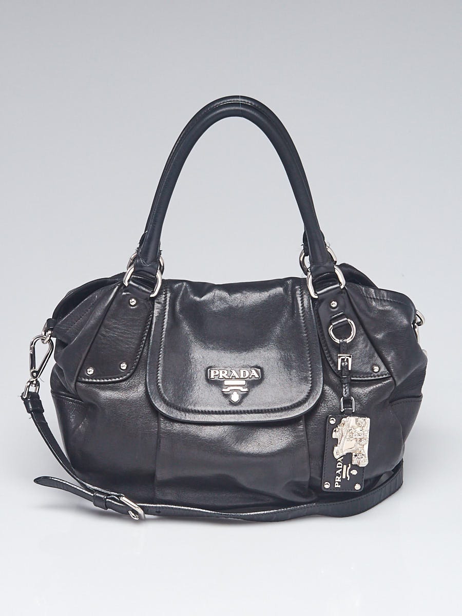 Prada Black Soft Calfskin Leather Top Handle Shoulder Bag BN1628