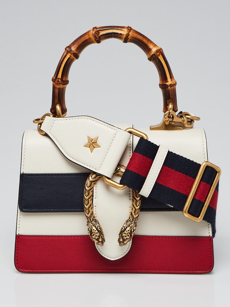 etiket Dejlig kalligrafi Gucci White/Blue/Red Striped Leather Dionysus XS Top Handle Bag - Yoogi's  Closet