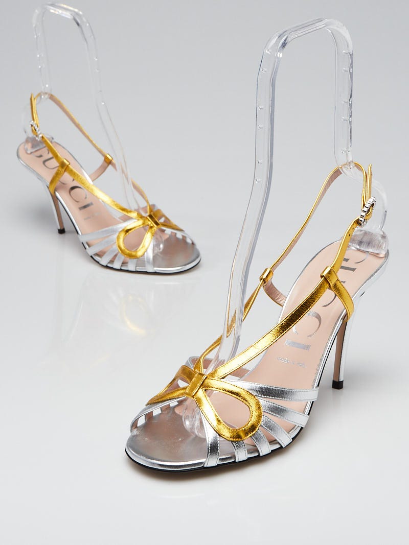 Gucci Silver/Gold Leather Zephyra Peep-Toe Sandals Size /39 - Yoogi's  Closet