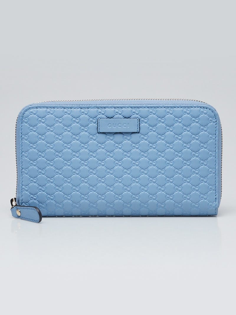 GUCCI Blue Monogram Micro-Guccissima Leather Long Flap Wallet