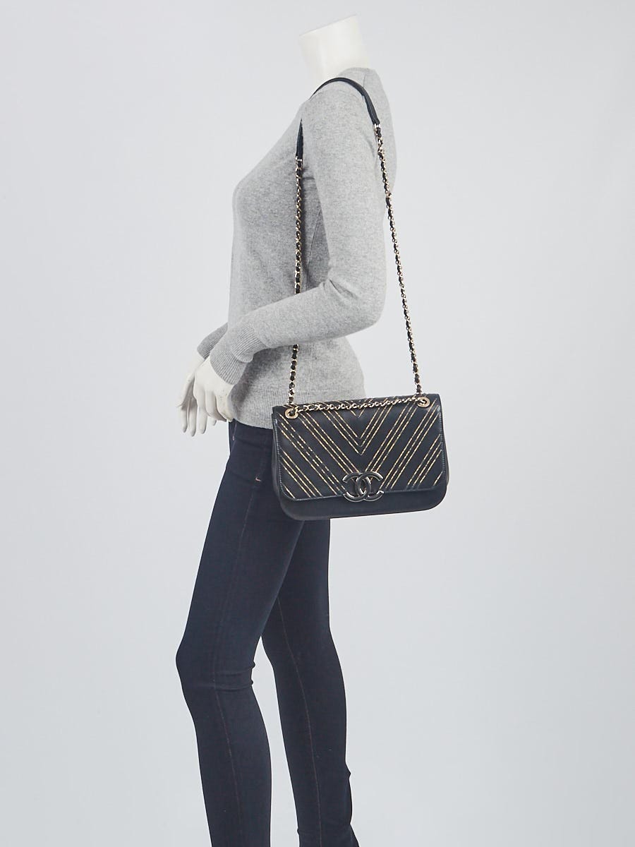 Chanel Black Sheepskin Leather Large Subtle Flap Bag - Yoogi's Closet