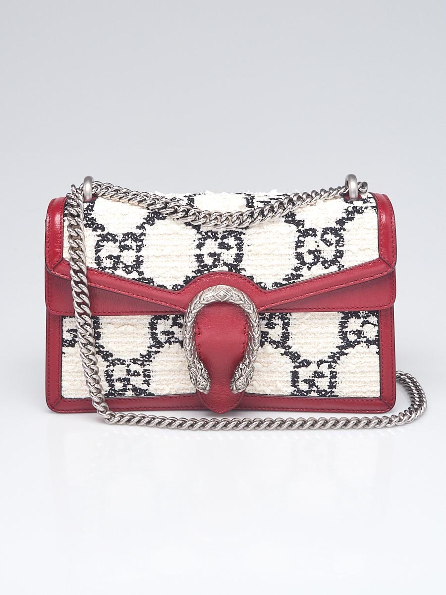 Gucci Red/White/Black GG Tweed Small Dionysus Bag