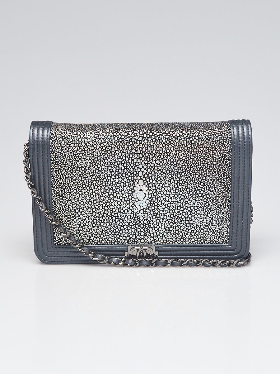 Chanel Silver Leather and Galuchat Stingray Boy WOC Clutch Bag - Yoogi's  Closet
