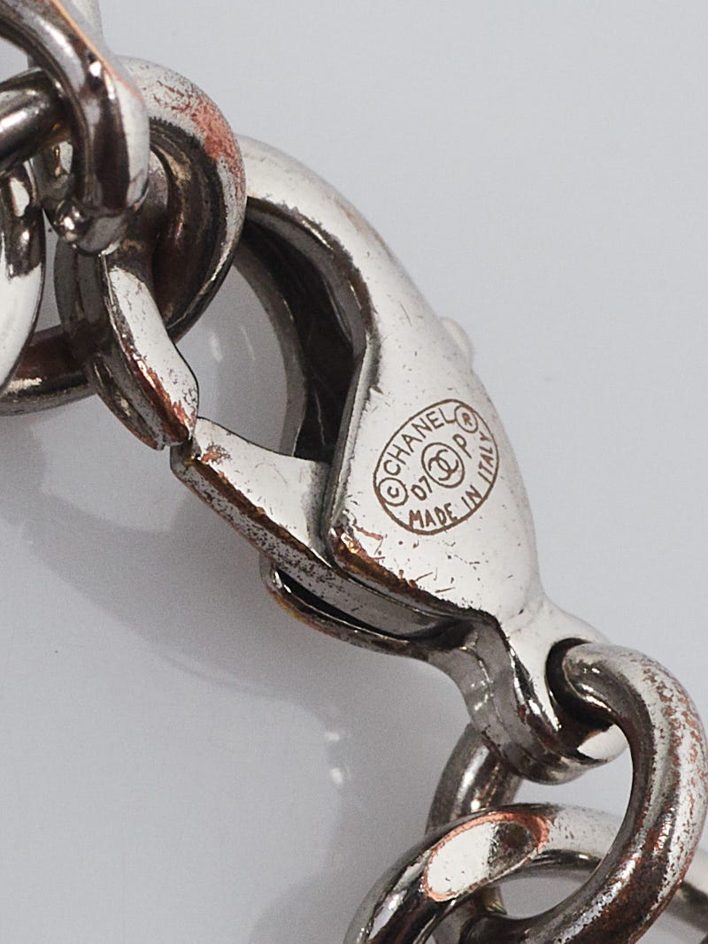 Chanel Silvertone Metal CC Padlock Charm Bracelet | Yoogi's Closet