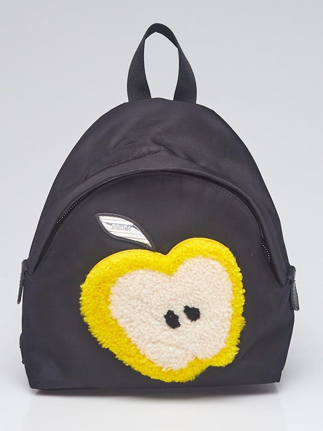 Fendi Black Nylon and Shearling Mini Backpack Bag 8BZ038
