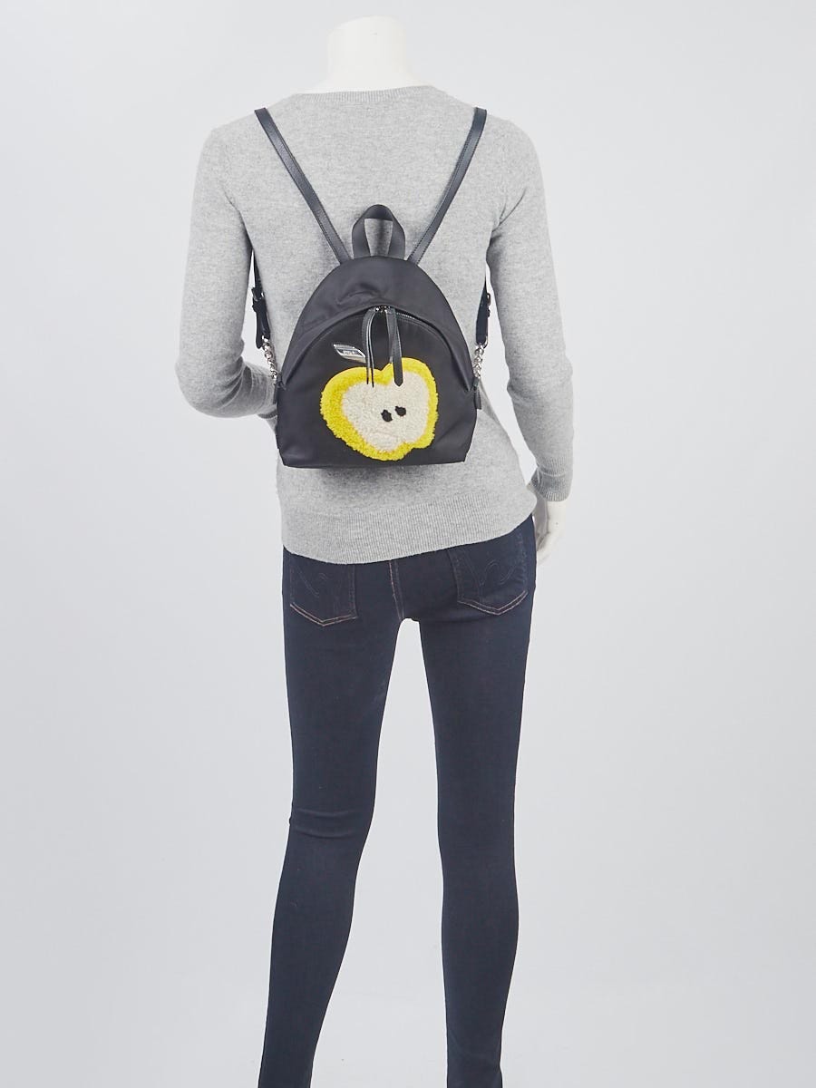 Fendi Black Nylon and Shearling Mini Backpack Bag 8BZ038
