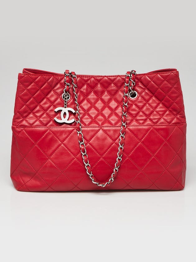 Chanel Red Quilted Lambskin Leather In-the-Business Large Tote Bag