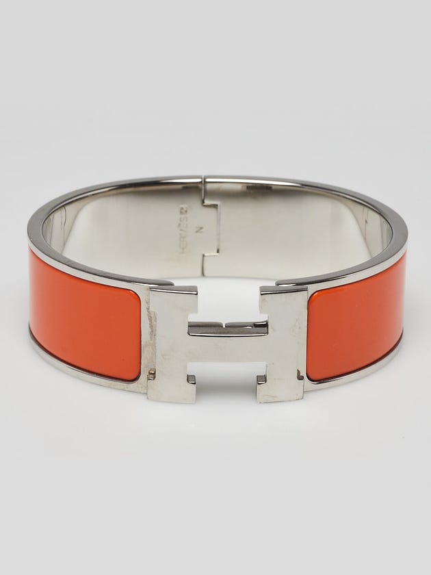 Hermes Orange Enamel Palladium Plated Clic-Clac H GM Wide Bracelet