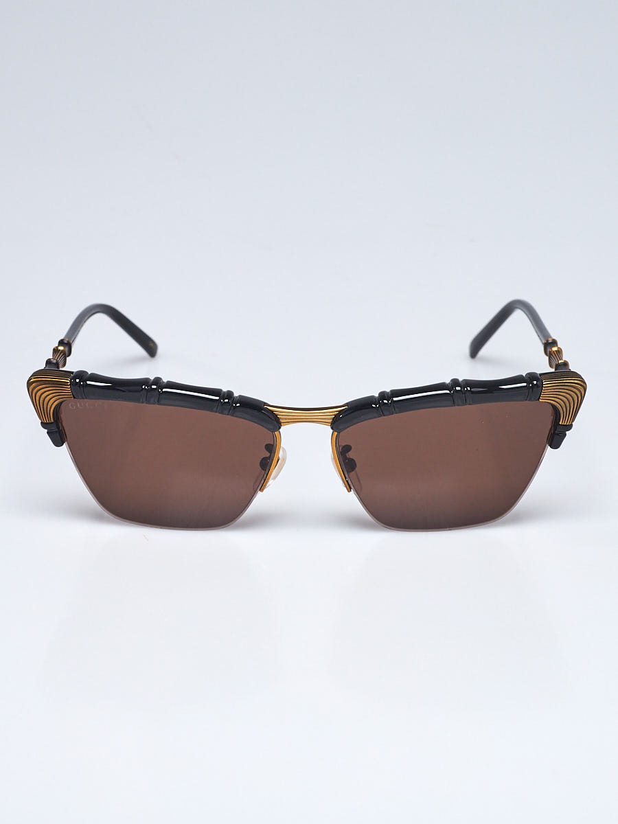 Gucci Black/Gold Plastic Bamboo Cat Eye Sunglasses GG0660S