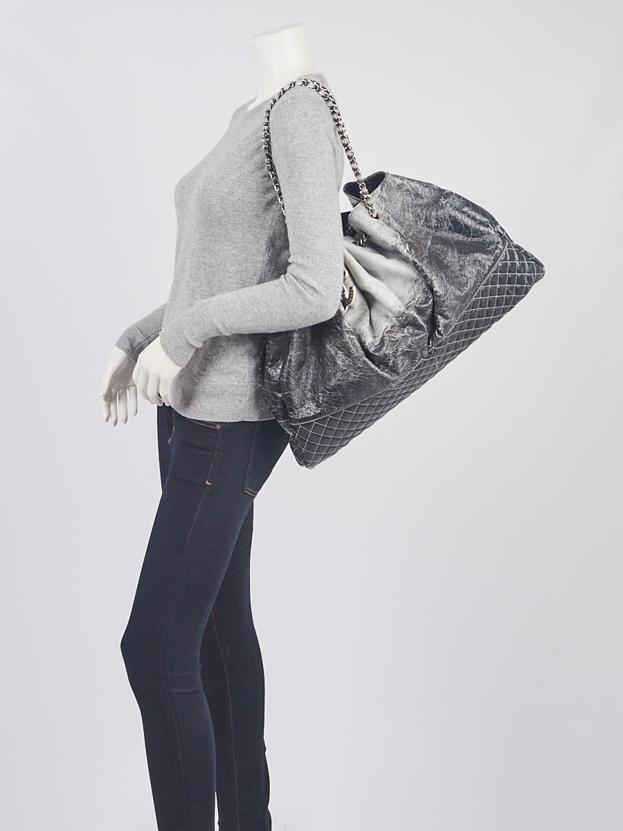 Chanel Grey/Black Vinyl Melrose Cabas Draw-Chain Large Tote Bag