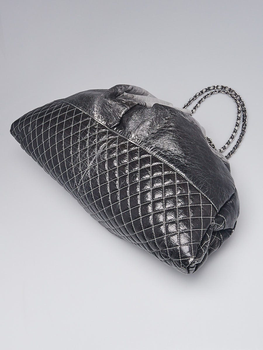Chanel Grey/Black Vinyl Melrose Cabas Draw-Chain Large Tote Bag