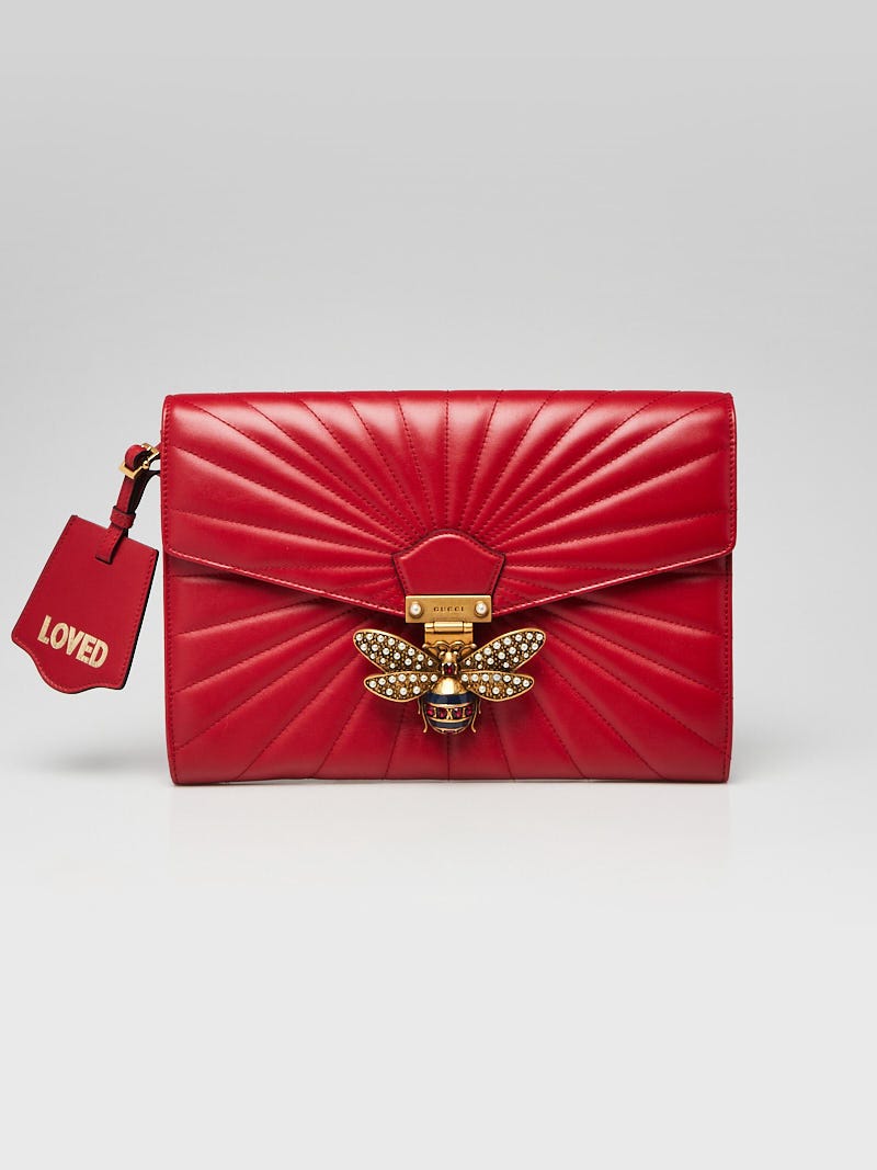 Gucci Red Quilted Leather Queen Margaret Clutch Bag - Yoogi'S Closet