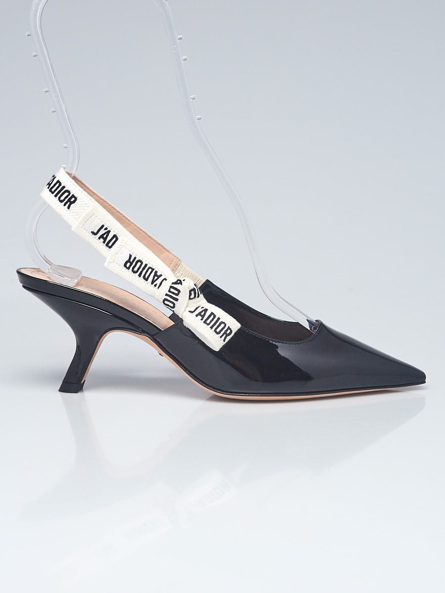 Christian Dior Black Patent Leather J'Adior Slingback Kitten