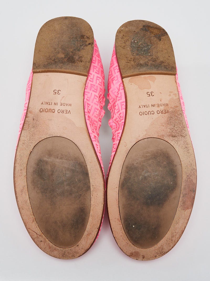 Fendi Neon Pink Zucca Canvas Ballet Flats Size 4.5/35