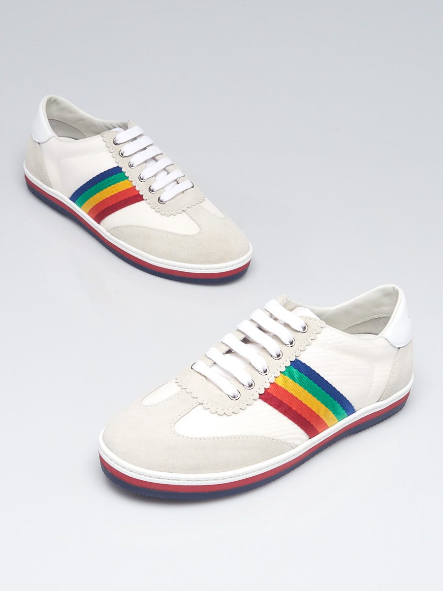 Gucci Grey Suede/Canvas Rainbow Stripe G74 Sneaker Size 3.5/34