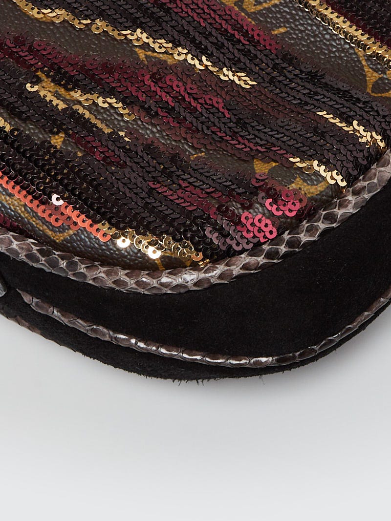 Louis Vuitton Brown, Pattern Print Snakeskin-Trimmed Monogram Savage Tiger Clutch
