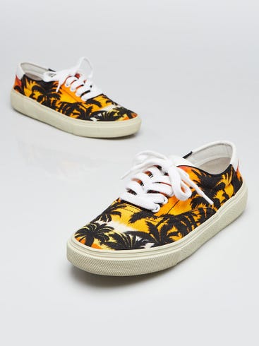 Yves Saint Laurent Orange Canvas Palm Tree Sneakers Size 6.5/37