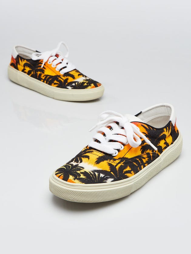 Yves Saint Laurent Orange Canvas Palm Tree Sneakers Size 6.5/37