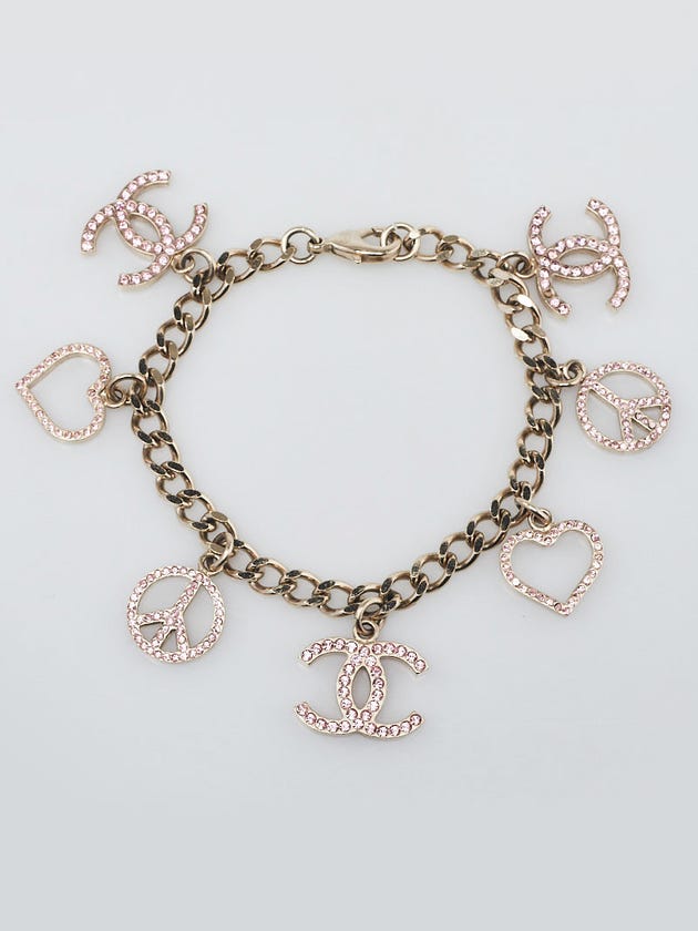 Chanel Pink Swarovski Crystal Peace, Love & Chanel Charm Bracelet