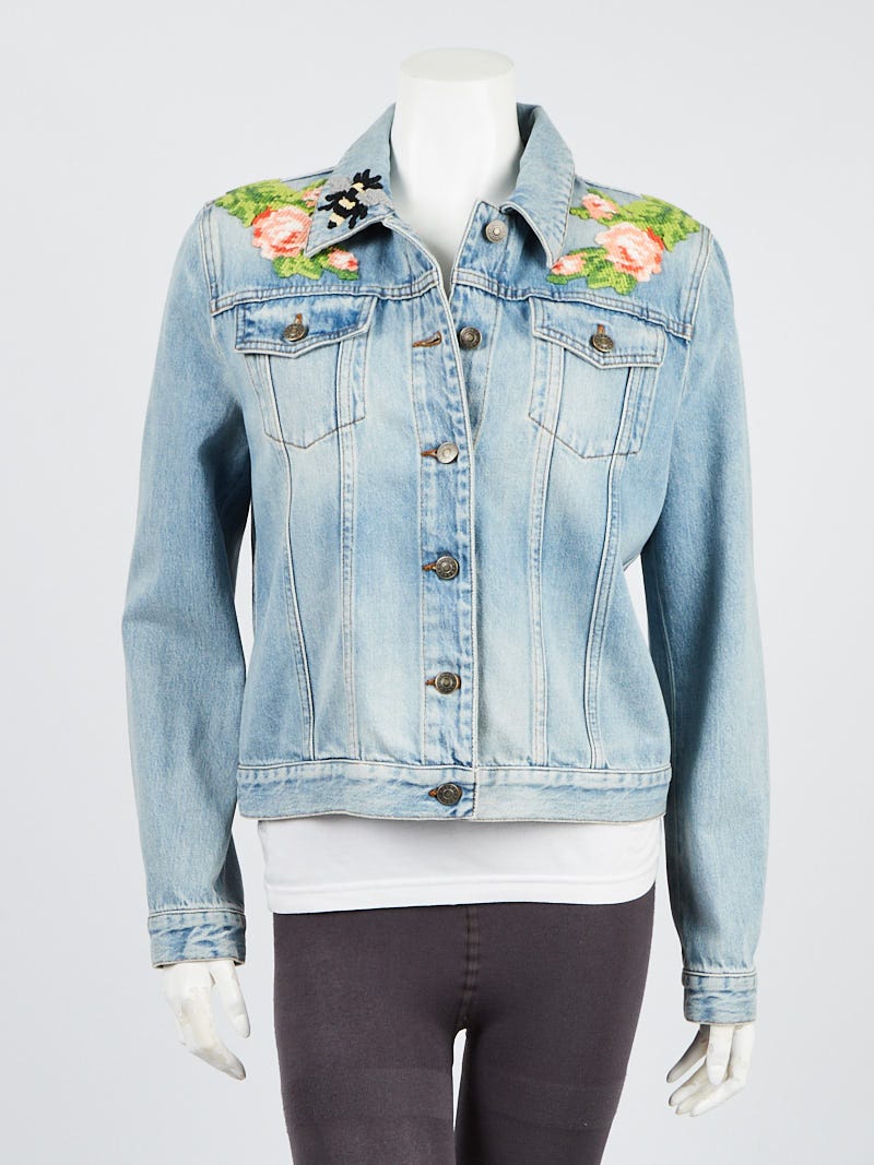 Louis Vuitton Blue Denim Embroidered Jacket Size M - Yoogi's Closet