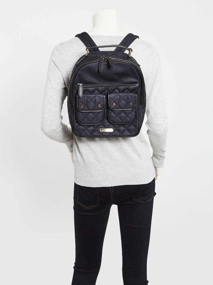 Burberry Blue Quilted Nylon/Leather Backpack Bag