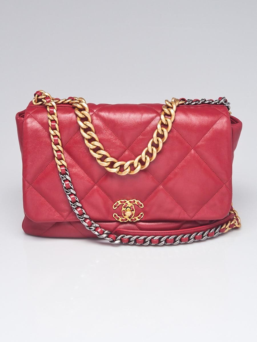 Chanel Red Quilted Goatskin Leather Chanel 19 Maxi Flap Bag - Yoogi's Closet