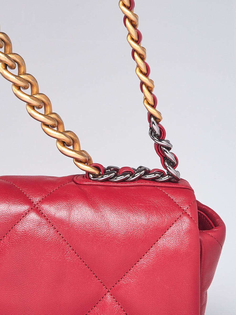CHANEL Goatskin Quilted Chanel 19 Wallet On Chain WOC Red 930479