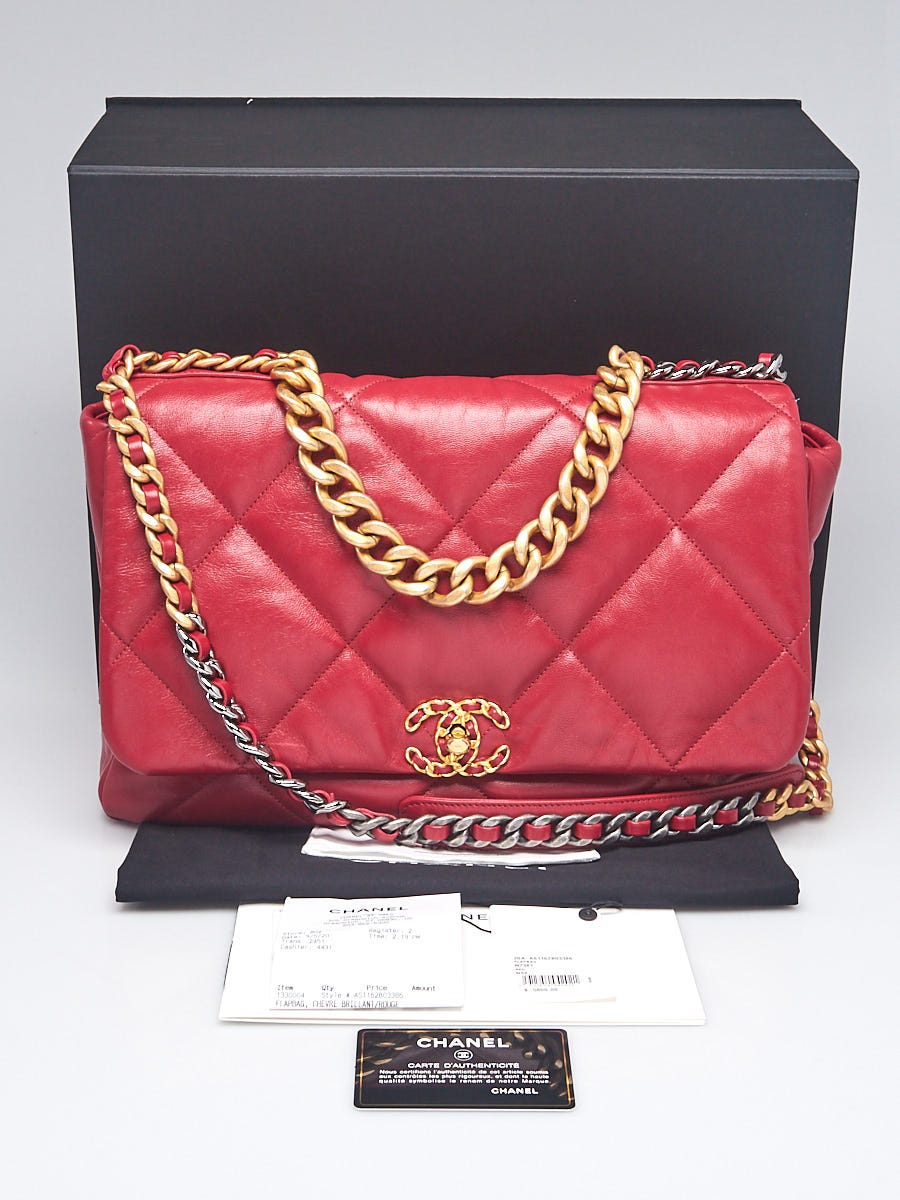 Chanel Red Quilted Goatskin Leather Chanel 19 Maxi Flap Bag