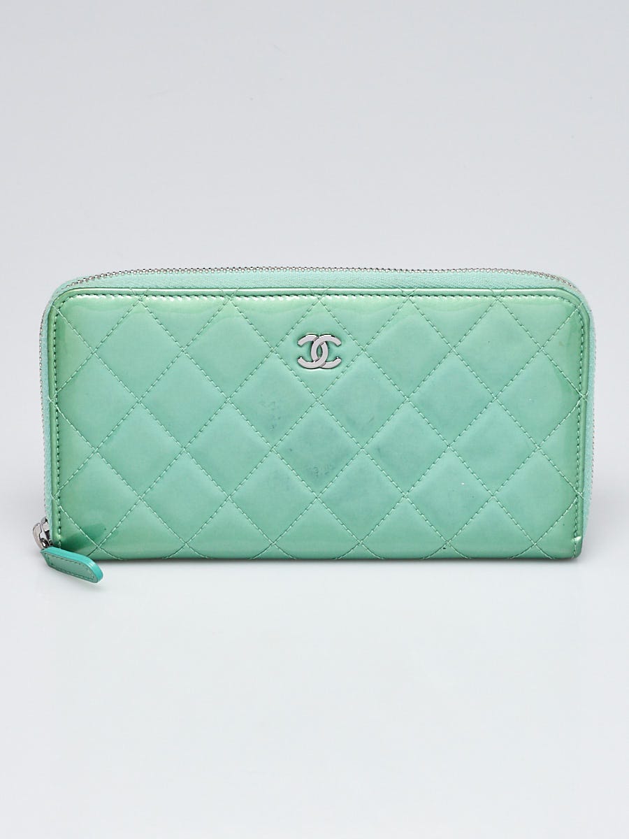 Chanel Green Quilted Patent Leather L Gusset Zip Wallet - Yoogi's