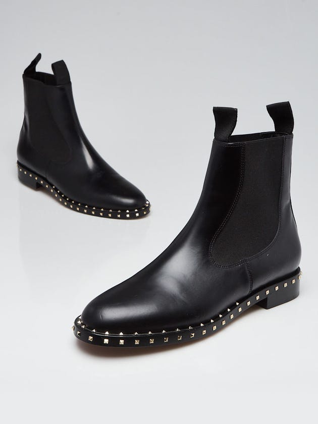 Valentino Black Leather Mini Rockstud Ankle Boots Size 10.5/41