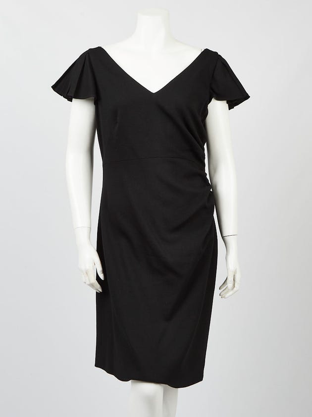 Valentino Black Wool V Neck A-Line Dress Size 10