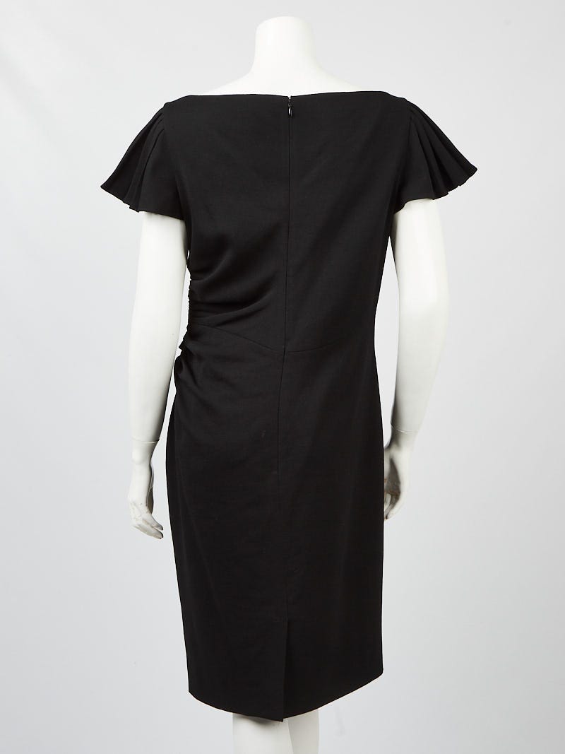 Valentino Black Wool V Neck A-Line Dress Size 10