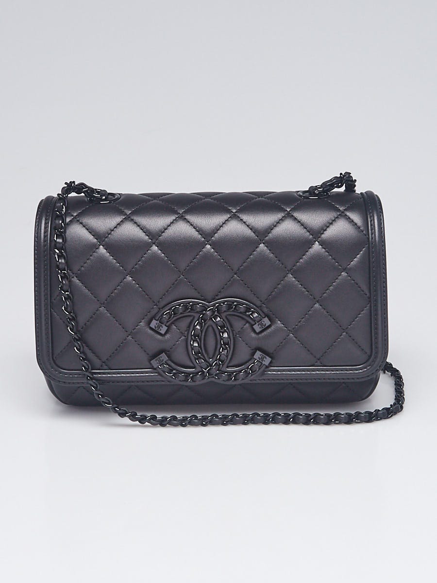 Chanel Black Quilted Lambskin Leather Chain Filigree Flap Bag