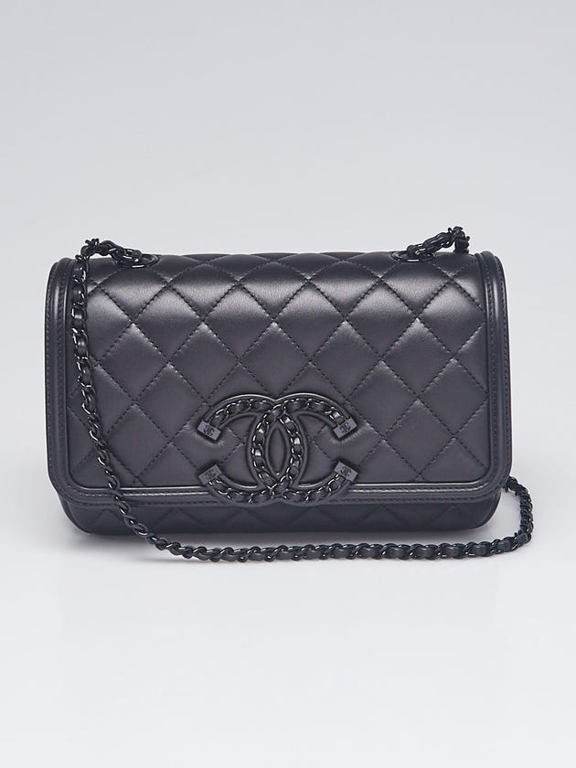 Chanel Black Quilted Lambskin Leather Chain Filigree Flap Bag