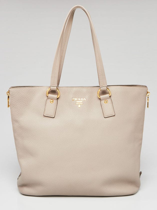 Prada Light Grey Vitello Daino Leather Shopping Tote Bag