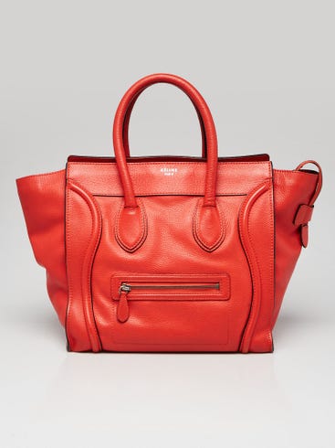 Celine Orange Drummed Calfskin Leather Mini Luggage Tote Bag
