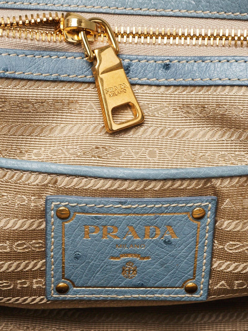 Prada Natural Canvas Ostrich Tote Bag